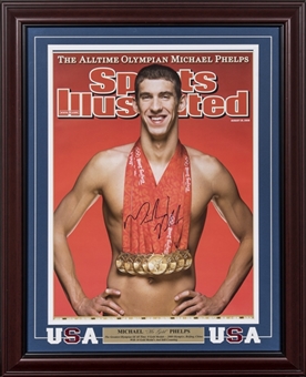 Michael Phelps Signed Oversized Sports Illustrated Cover In 26x32 Framed Display (JSA)